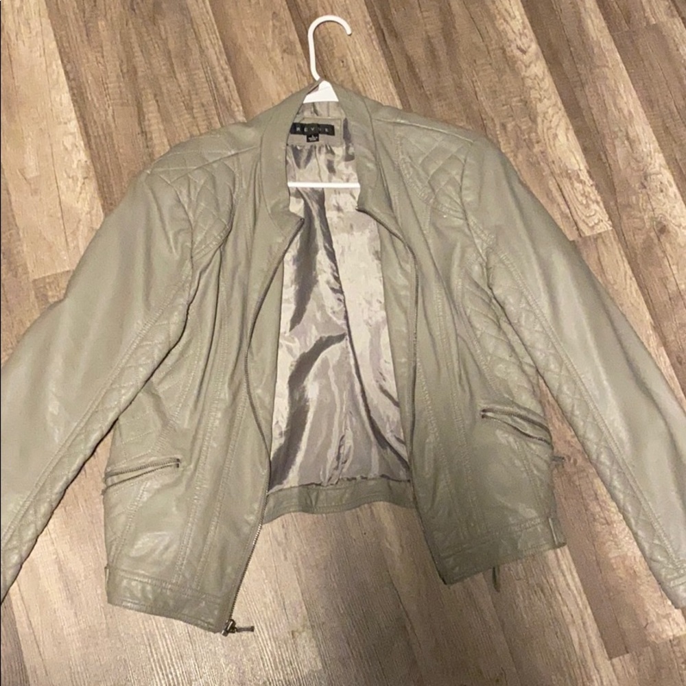 Olive green/Grey leather jacket
